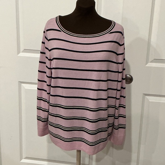 Talbots Woman’s Petites Lavender 100%  Merino Wool Stripes Sweater Size 3XP - Picture 1 of 10
